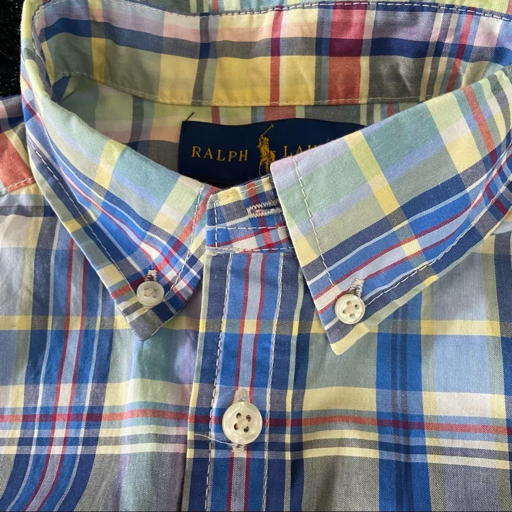 Ralph Lauren Plaid Shirt Button Down Boys Size 10/12 Bright Preppy Academia